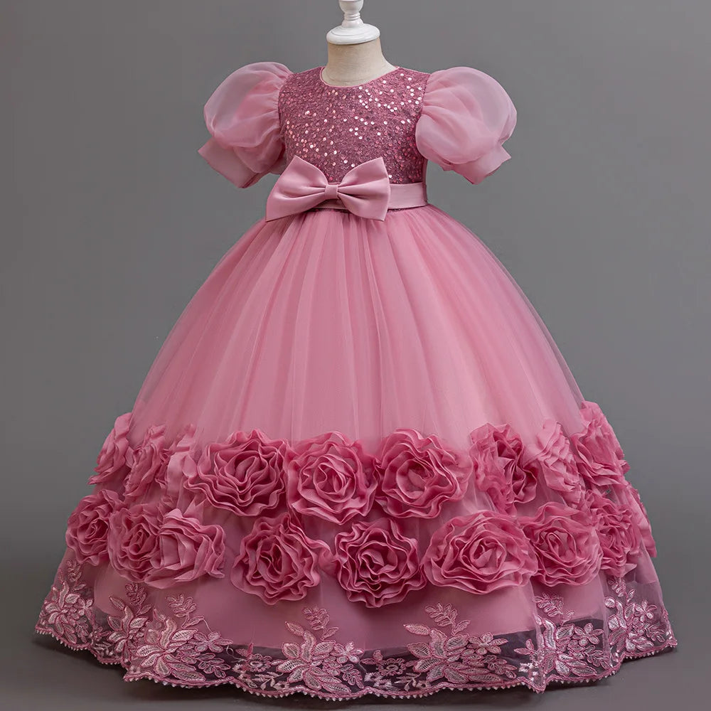 Elegant Long Sequin Dress for Girls 4–12 Years