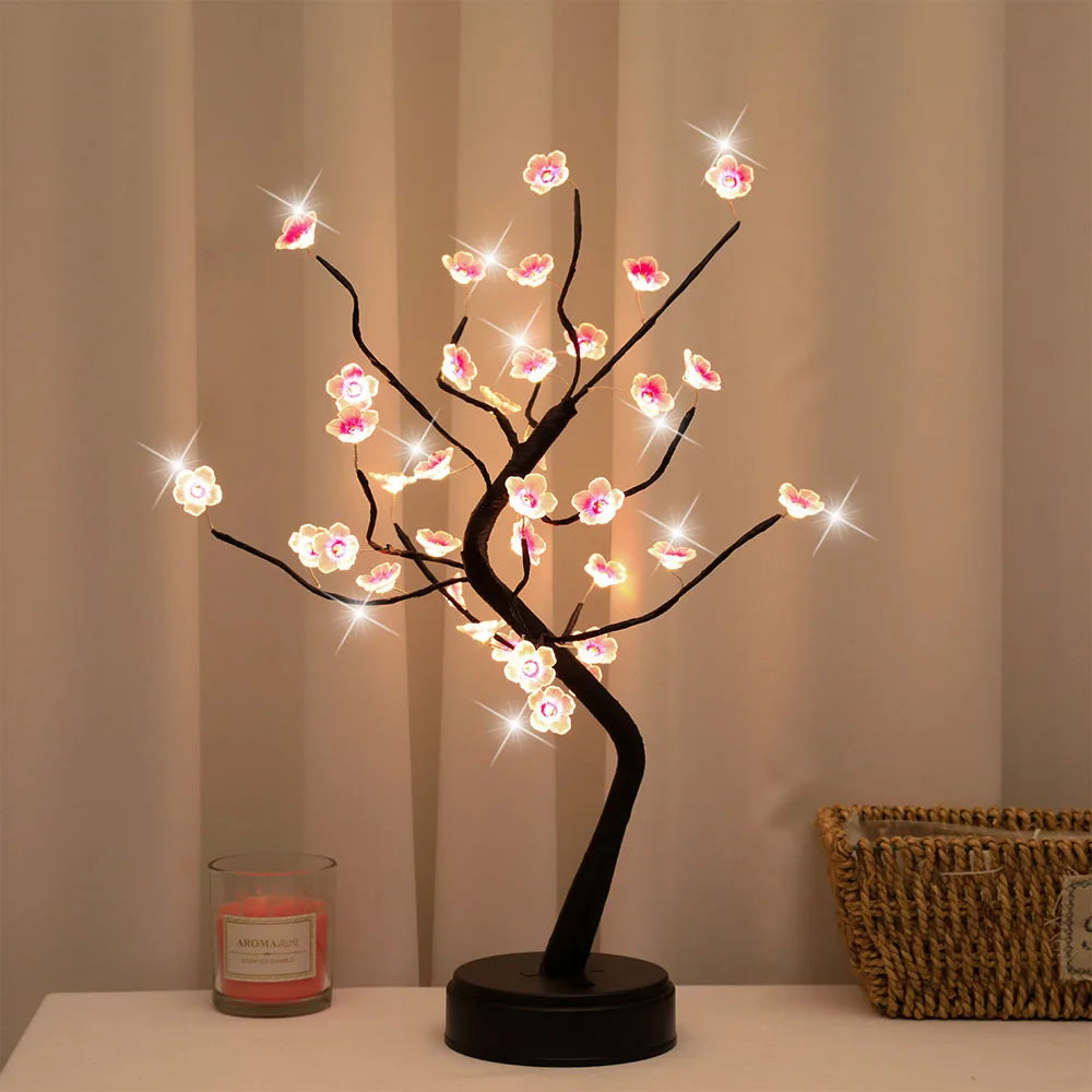 Cherry Blossom LED Tree Lamp: USB/Battery Powered, Touch Control Décor