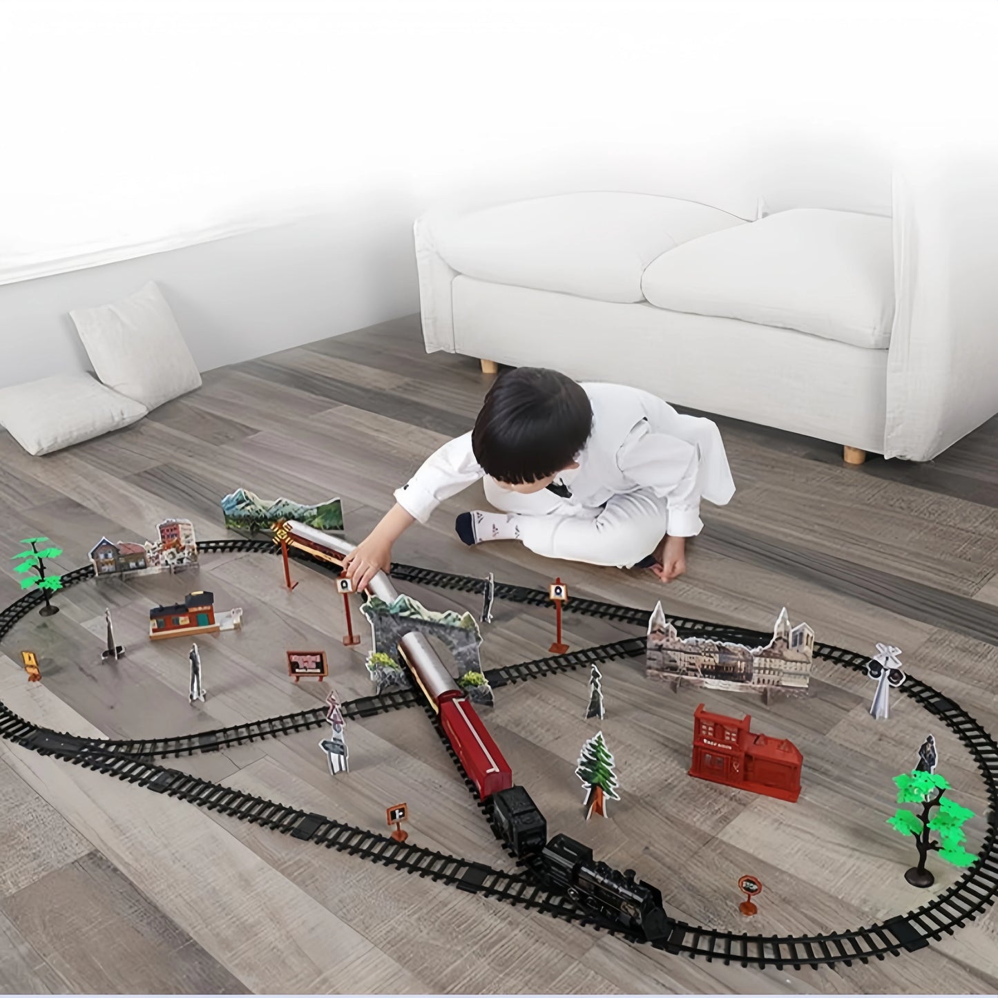 Kids Electric Steam Train Toy – High-Speed Rail Set with Parking Lot for Family Fun!