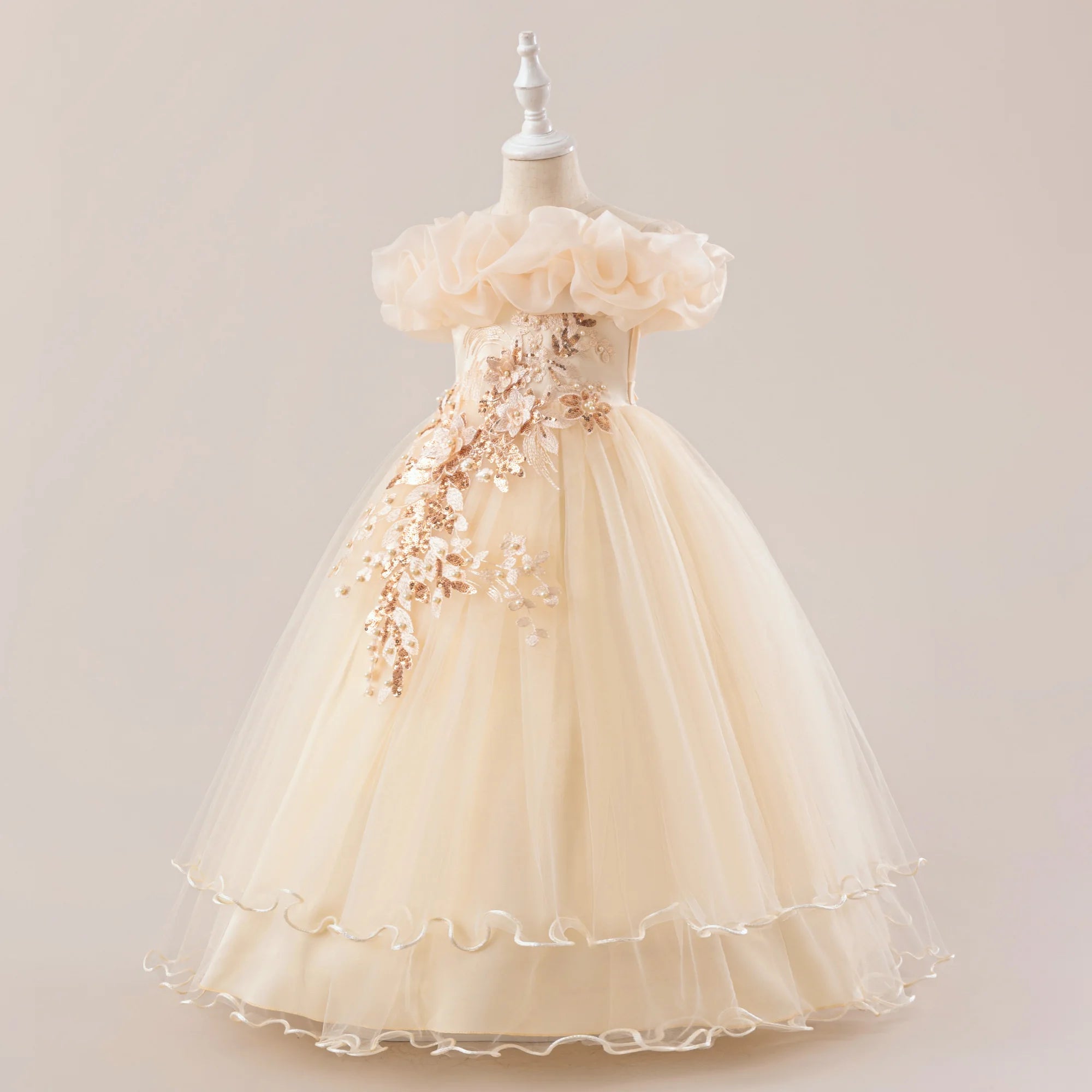 Prom & Party Dress – Girls Floral Mesh Gown