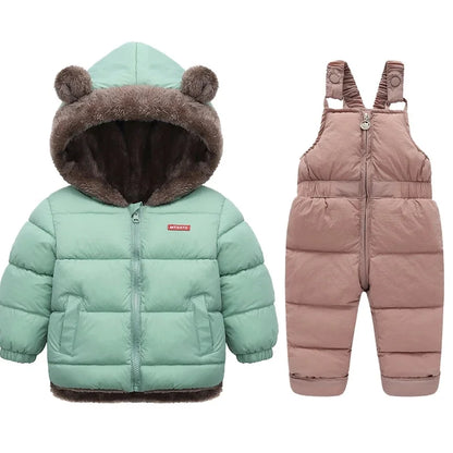 Warm 2Pcs Winter Clothes – Hooded Fleece Coat + Pants for Kids
