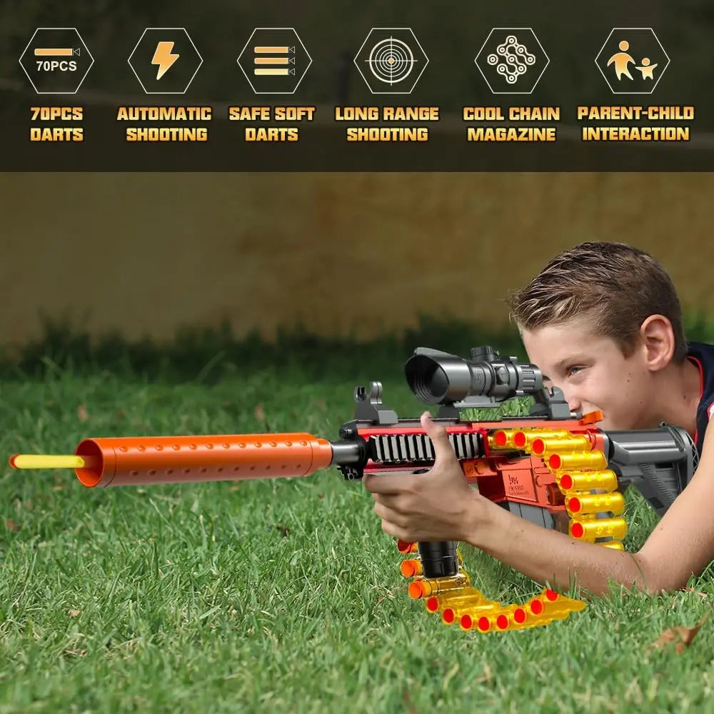 Automatic Blaster Toy Gun with Shell Ejection & 24-Dart Clip – Chain Mode Shooting Game for Kids 6+