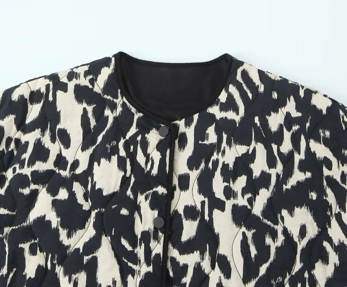 Commuter Style Cotton Jacket – Animal Print & Long Sleeve