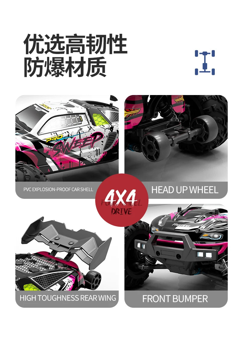 1:16 RC Off-Road Car – High-Speed 4WD Monster Truck with LED Lights