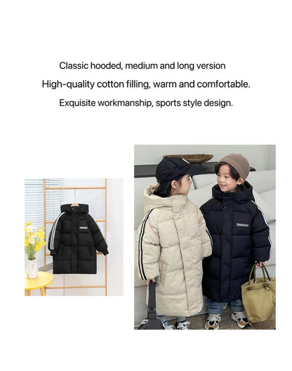 Kids' Long Cotton-Padded Jacket – Warm & Stylish