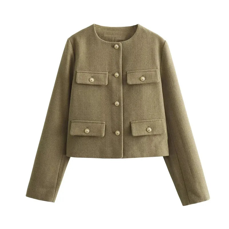 Elegant Cropped Jacket for Women – Perfect for Autumn & Winter