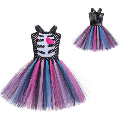 Girls Halloween Performance Outfit – Skull & Floral Tutu