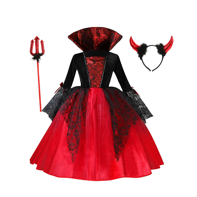 Halloween Girls Vampire Cosplay – Gothic Black Red Ghost Bride Outfit