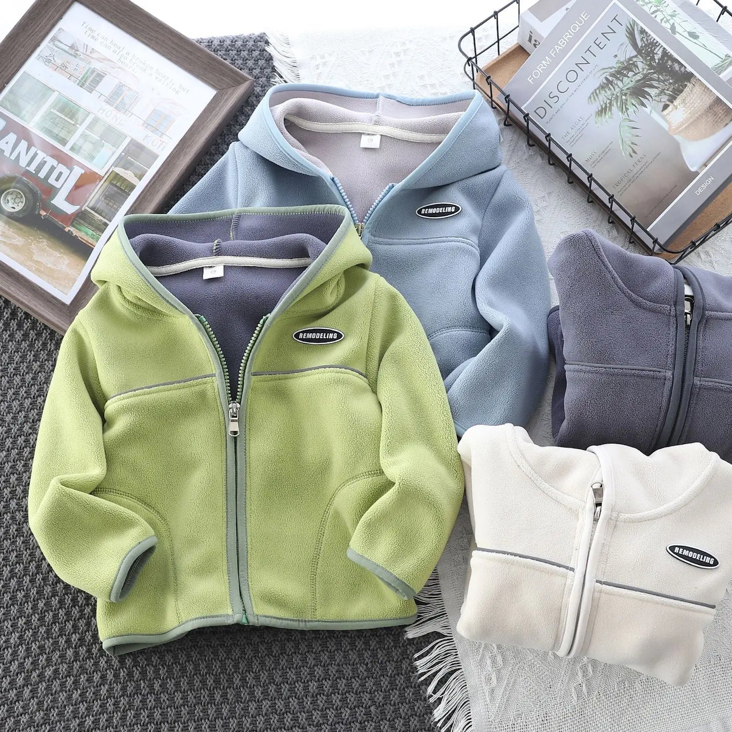 Boys’ Casual Hooded Fleece Sweatshirt – Zipper Coat for Kids