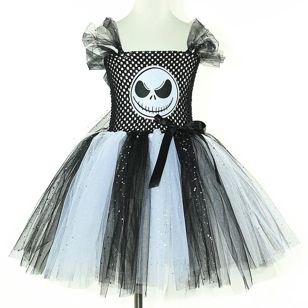 Kids Skeleton Halloween Tutu Dress – Black & White Outfit