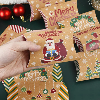 10pcs Christmas Pillow-Shaped Gift Boxes – Kraft Paper Candy & Cookie Packaging