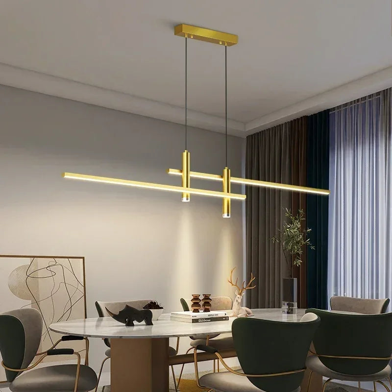 Modern LED Pendant Light: Sleek Long Strip Chandelier for Dining & Living Rooms