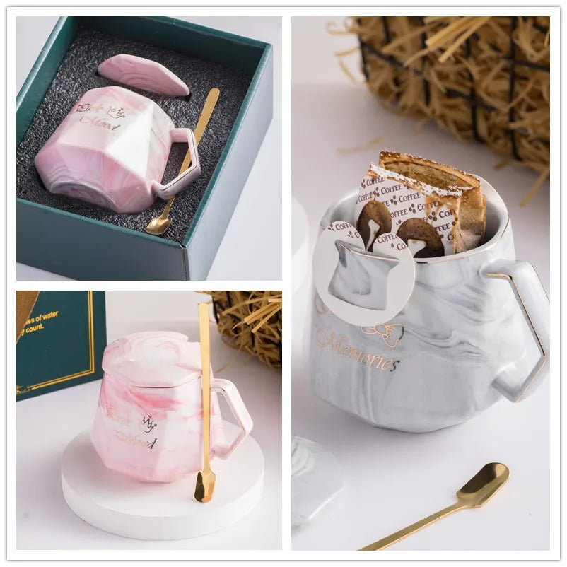 Elegant Marbled Diamond Ceramic Mug Set - Perfect Wedding Souvenir