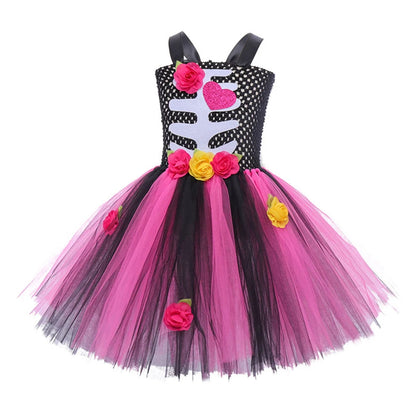 Girls Halloween Performance Outfit – Skull & Floral Tutu