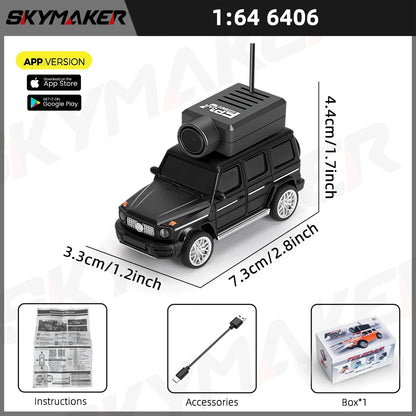 FPV Mini Car Toy – 1:64 RC Camera Car with LED Ambient Lights