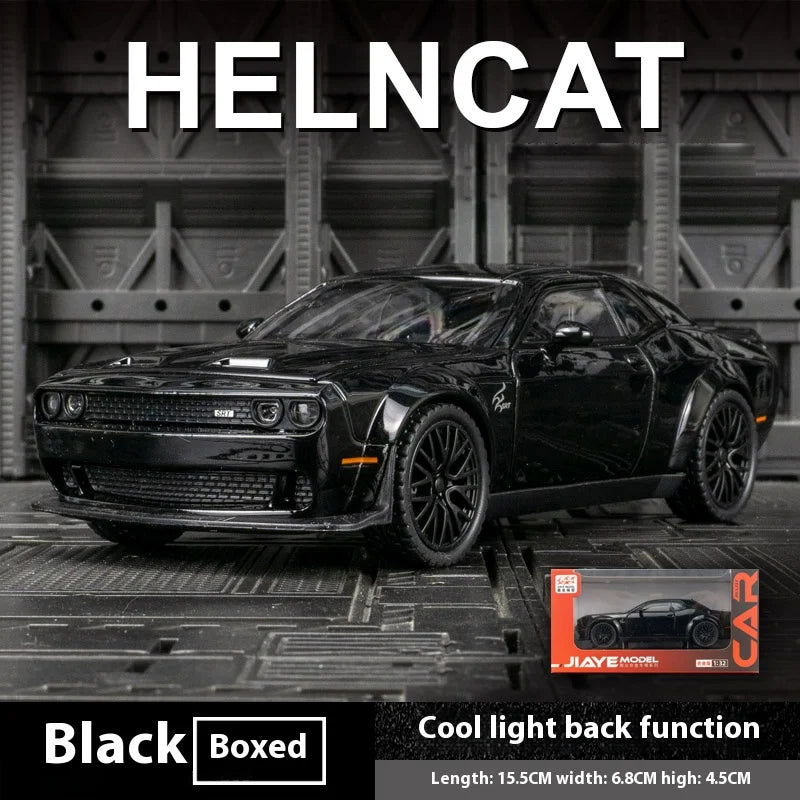 1:32 Dodge Challenger Hellcat Toy Car – Diecast Pull-Back Model with Sound & Light!