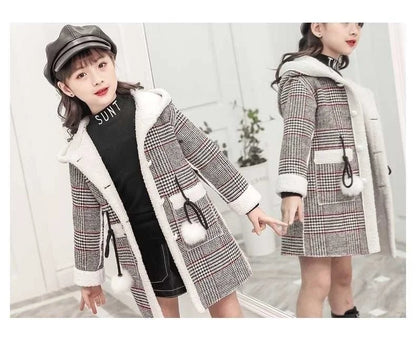 Autumn/Winter Girls’ Jacket – Stylish Hairy Long Coat