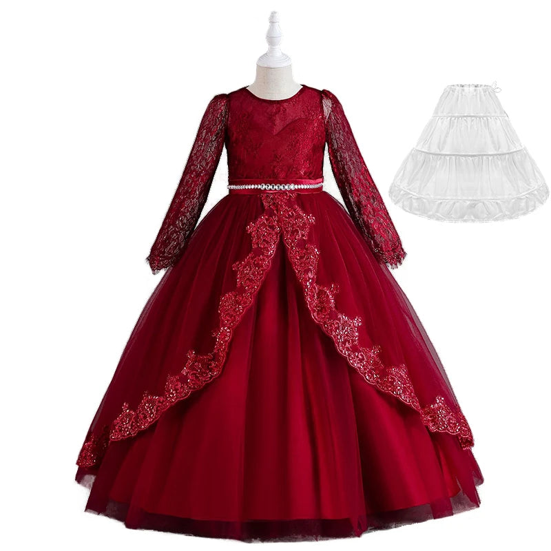 Girls Evening Dress – Lace Embroidered Party Gownn