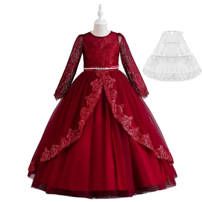 Girls Evening Dress – Lace Embroidered Party Gownn