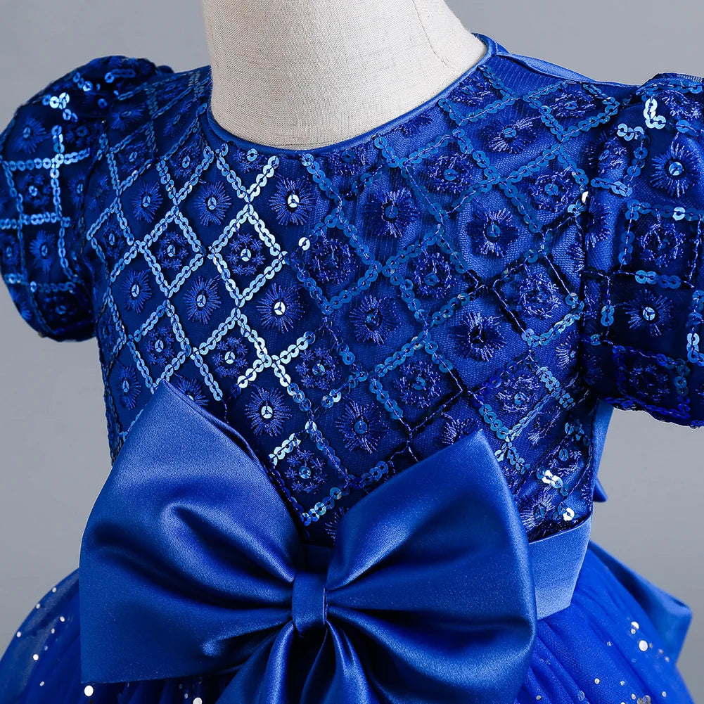 Kids’ Sequin Dress – High-Low Puffy Tutu with Bow Belt