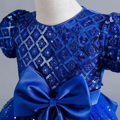 Kids’ Sequin Dress – High-Low Puffy Tutu with Bow Belt