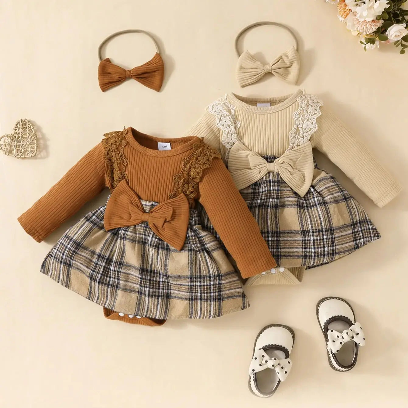 Cute Baby Girl Long Sleeve Plaid Romper