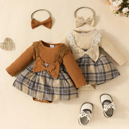 Cute Baby Girl Long Sleeve Plaid Romper