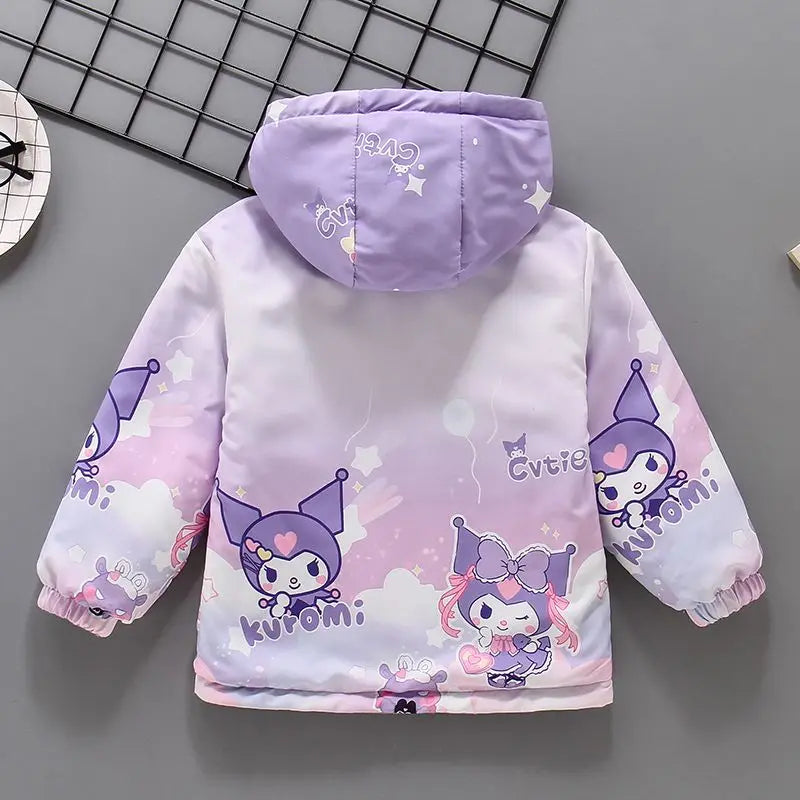 Teen Girls’ Plush Jacket – Cartoon Hooded Outerwear