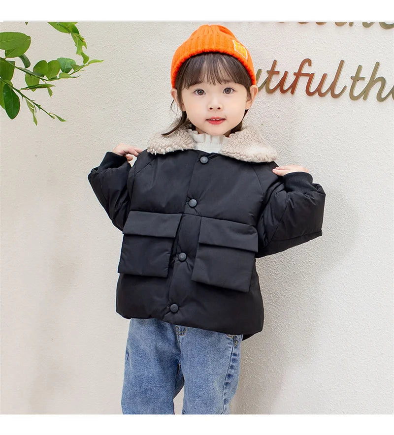 Boys & Girls Lapel Jacket – Cozy Lamb Fleece Kids’ Coat
