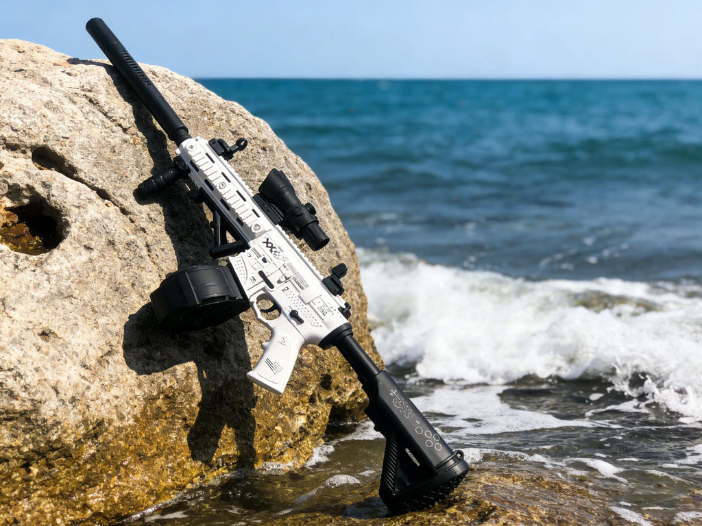 Ultra Shoppings M416 Gel Ball Blaster Gun with 30m range, 7.4V battery, safe gel beads, outdoor team battle toy, cool design