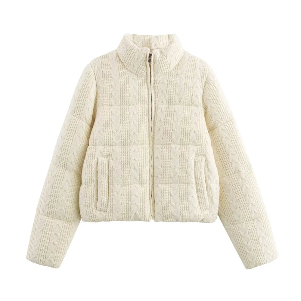 Cozy High Collar Knitted Cotton Jacket