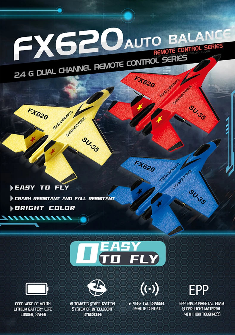 2.4G RC Foam Aircraft SU-35 – Fighter Jet Glider Toy for Kids