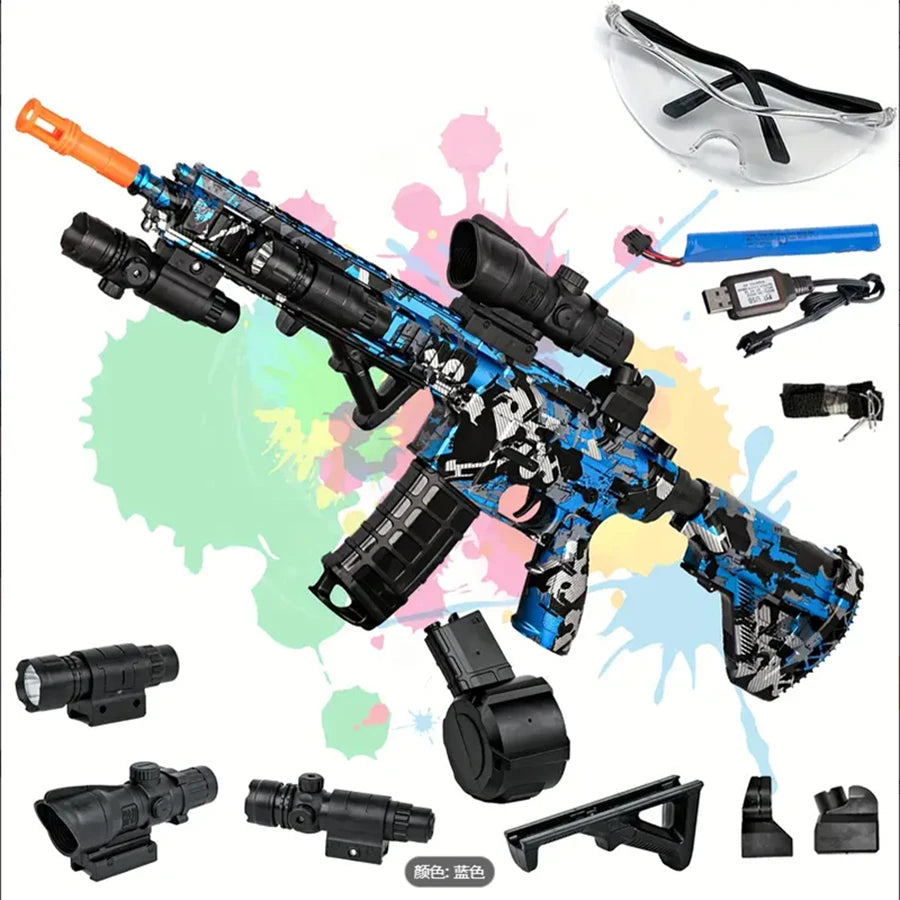 Ultra Shoppings high-speed 7.4V electric M4 gel ball ejector toy rifle for outdoor play, fully assembled and ready for use.