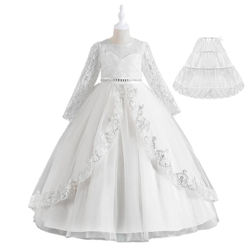 Girls Evening Dress – Lace Embroidered Party Gownn