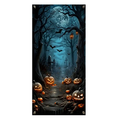Halloween Door Banner – Scary Moon Night & Cemetery Scene