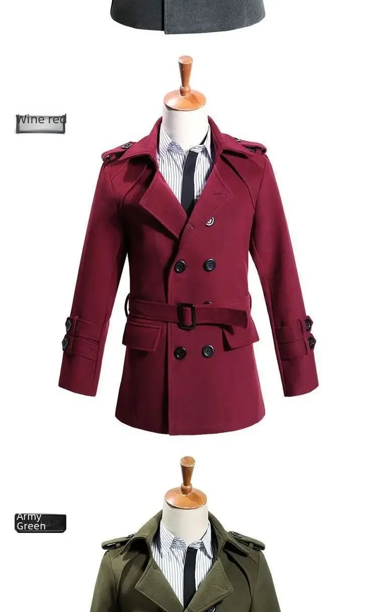 British Style Trench Coat for Men – Slim Fit Woolen Overcoat