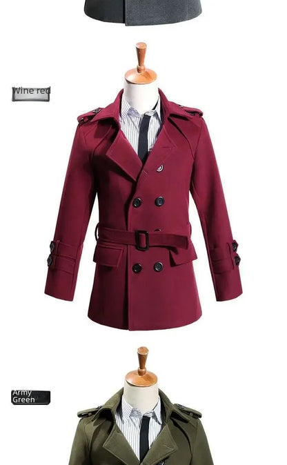 British Style Trench Coat for Men – Slim Fit Woolen Overcoat