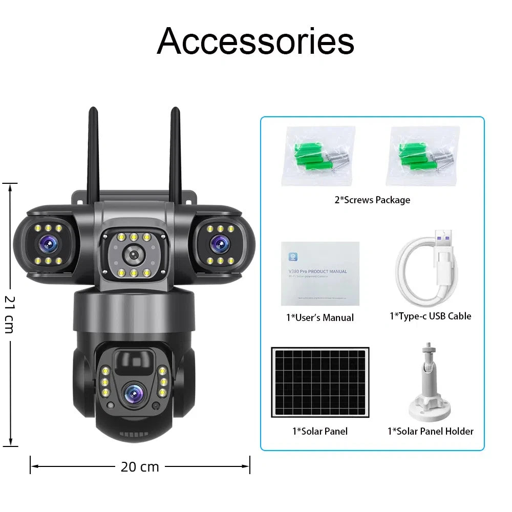 4G Solar Security Camera – 3 Lens, 10X Zoom, Night Vision
