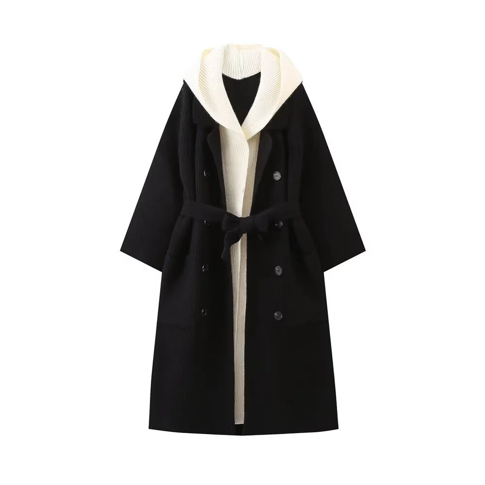 Chic Autumn Hooded Knit Coat – 2-in-1 Style