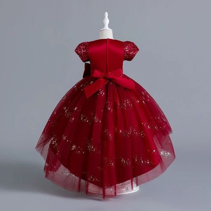 Kids’ Sequin Dress – High-Low Puffy Tutu with Bow Belt