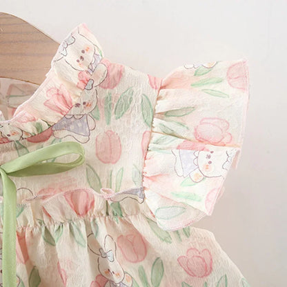 Cute Cartoon Rabbit Tulip Flower Girl Dress