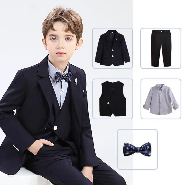 Boys' Formal Wedding Suit Set – Blazer, Vest, Shirt & Pants (Ages 4–12)