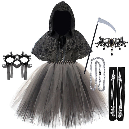 Girls Evil Halloween Outfit – Grim Reaper Carnival Costume