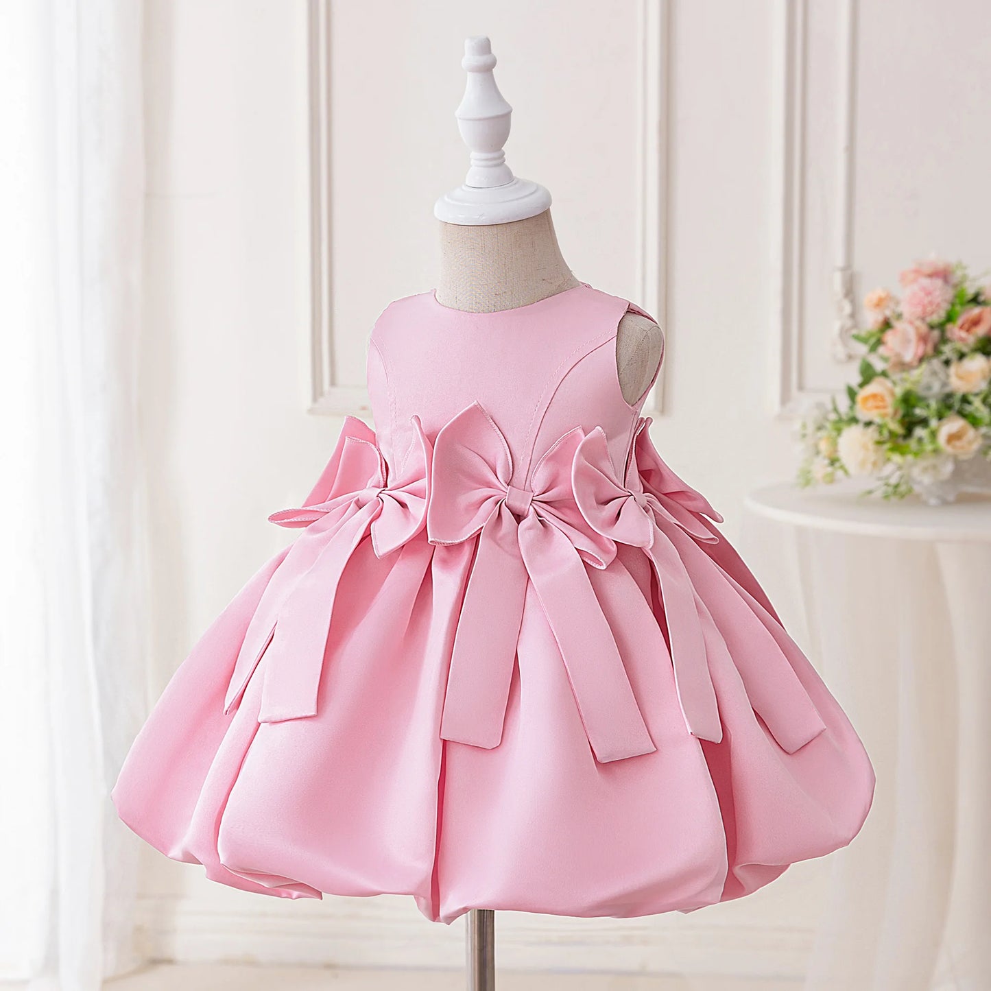 Pink Bow Baby Girl Dress – 1st Birthday & Party Outfit