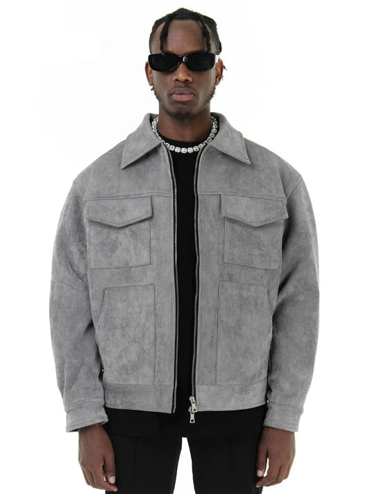 Casual Oversize Men's Jacket – Lapel Zipper Thick Coat