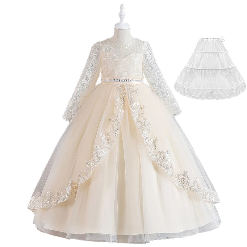Girls Evening Dress – Lace Embroidered Party Gownn