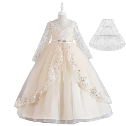 Girls Evening Dress – Lace Embroidered Party Gownn