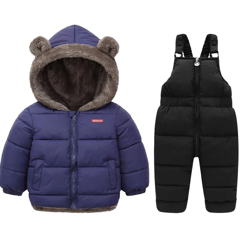 Warm 2Pcs Winter Clothes – Hooded Fleece Coat + Pants for Kids