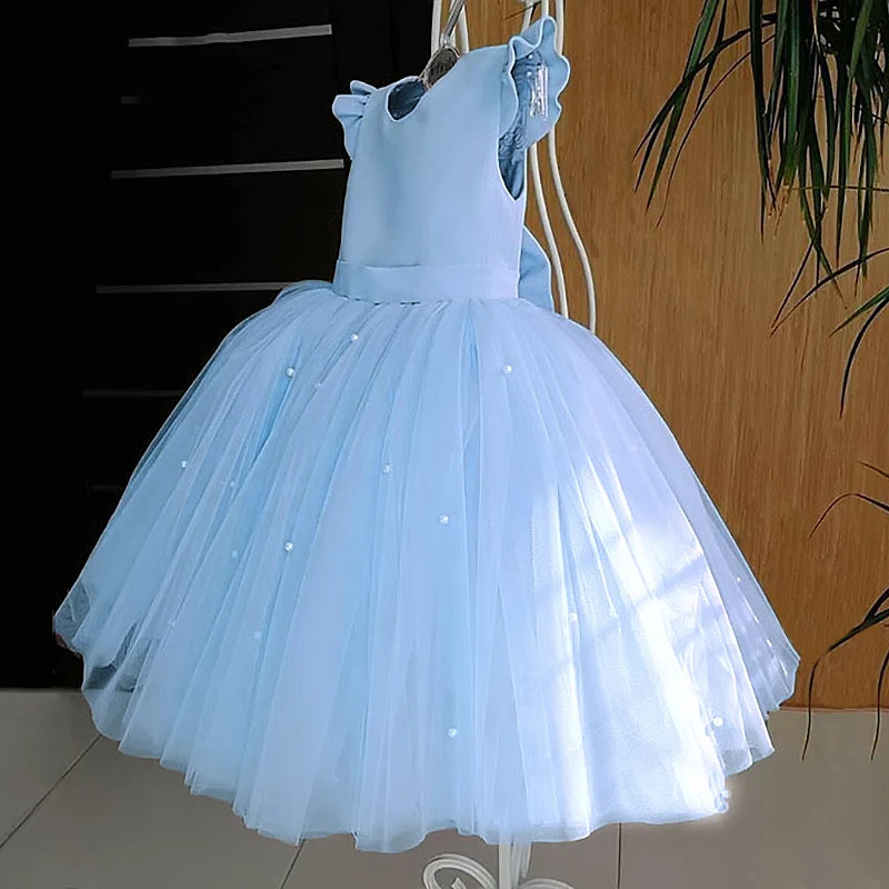 Kids Flower Girl Dress – Elegant Bow Tulle Party Wear