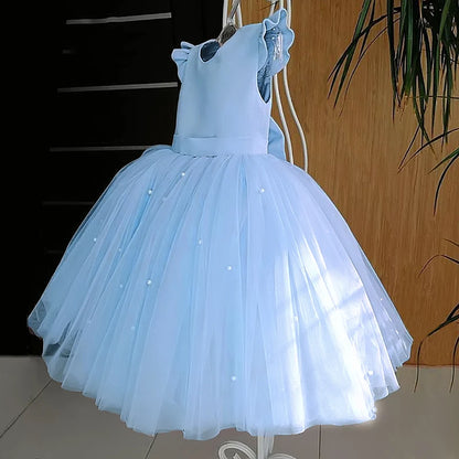 Kids Flower Girl Dress – Elegant Bow Tulle Party Wear
